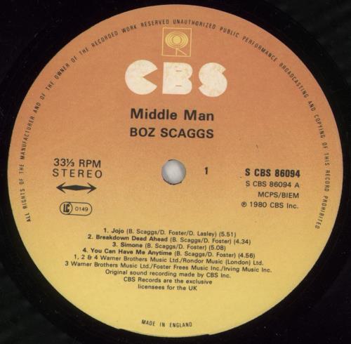 Boz Scaggs Middle Man vinyl LP album (LP record) UK BOZLPMI288239