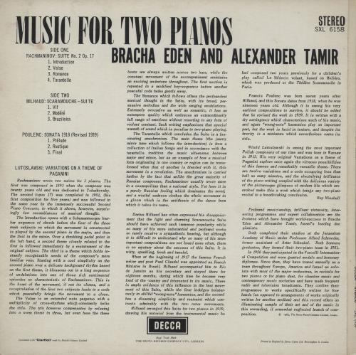 Bracha Eden & Alexander Tamir Music For Two Pianos vinyl LP album (LP record) UK QSDLPMU753544