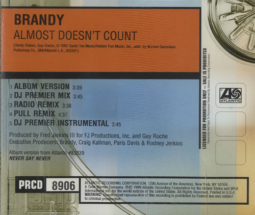 Brandy Almost Doesn't Count CD single (CD5 / 5") US BNYC5AL139340
