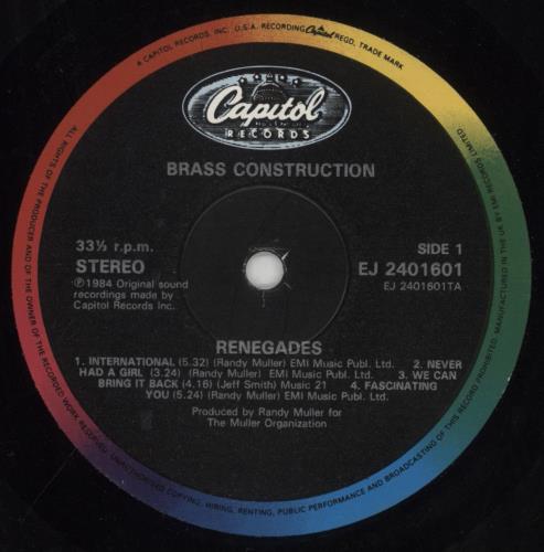 Brass Construction Renegades vinyl LP album (LP record) UK B/CLPRE392460