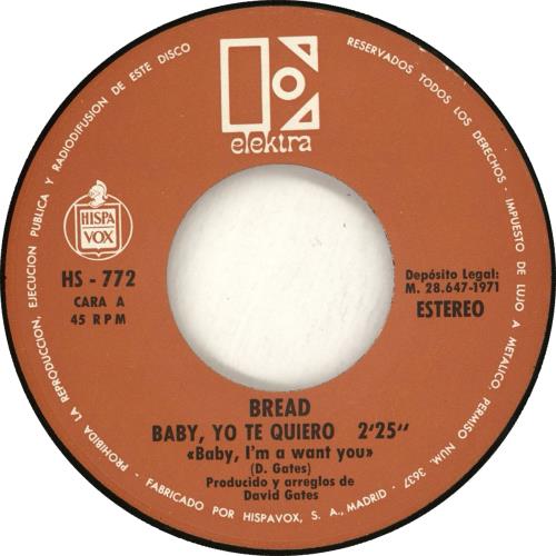 Bread Baby, Yo Te Quiero 7" vinyl single (7 inch record / 45) Spanish RDB07BA712740