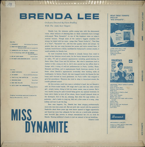 Brenda Lee Miss Dynamite vinyl LP album (LP record) UK B-LLPMI250856