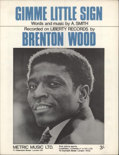 Brenton Wood Gimmie Little Sign sheet music UK BW5SMGI780966
