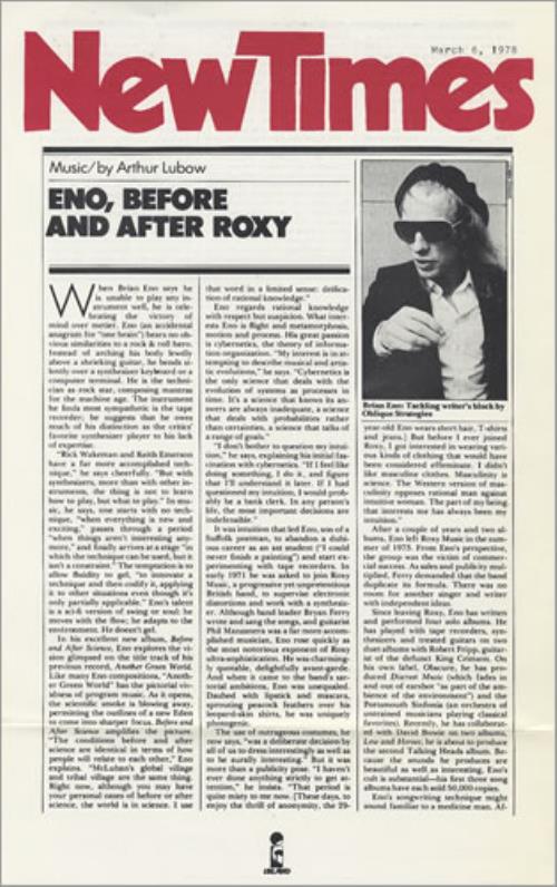Brian Eno Before And After Science media press pack US ENOPPBE417698