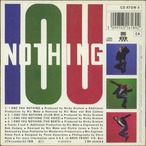 Bros I Owe You Nothing CD single (CD5 / 5") UK BROC5IO20614
