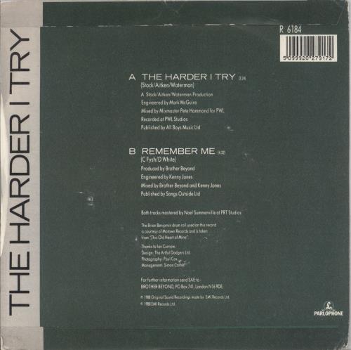 Brother Beyond The Harder I Try 7" vinyl single (7 inch record / 45) UK BEY07TH150600