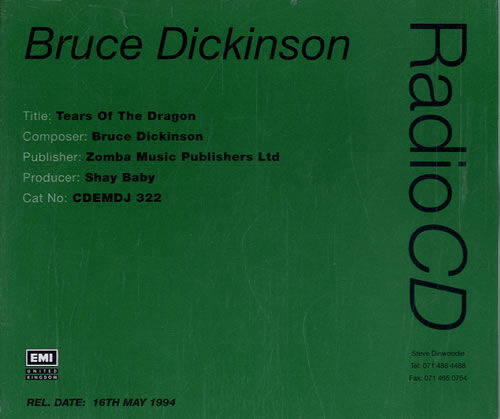Bruce Dickinson Tears Of The Dragon CD single (CD5 / 5") UK BRDC5TE28866