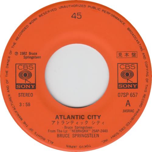Bruce Springsteen Atlantic City 7" vinyl single (7 inch record / 45) Japanese SPR07AT397945