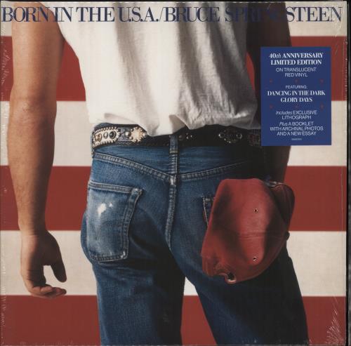 Bruce Springsteen Born In The U.S.A. - 40th Anniversary Red Vinyl + Lithograph vinyl LP album (LP record) UK SPRLPBO881651