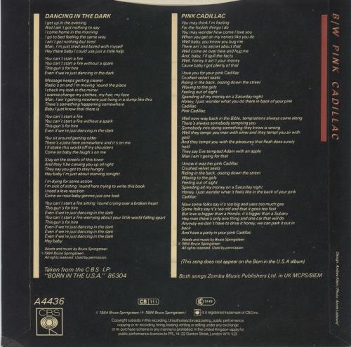 Bruce Springsteen Dancing In The Dark - P/S - Solid 7" vinyl single (7 inch record / 45) UK SPR07DA618924