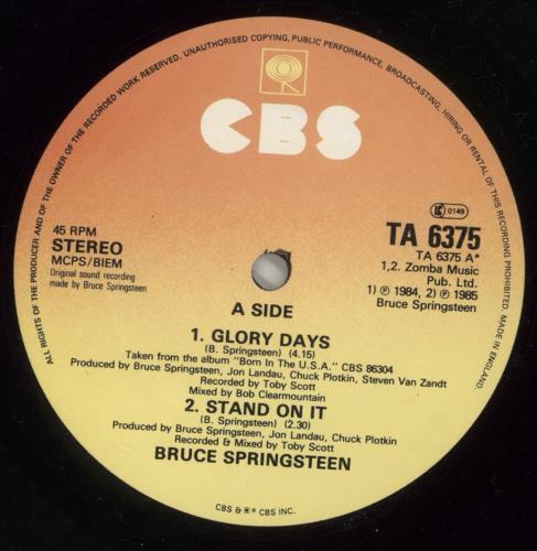 Bruce Springsteen Glory Days 12" vinyl single (12 inch record / Maxi-single) UK SPR12GL42494