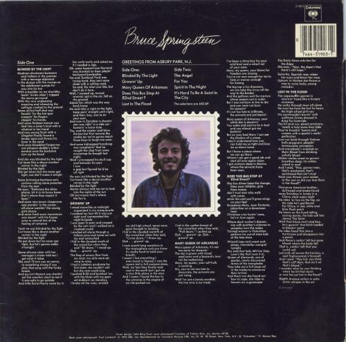 Bruce Springsteen Greetings From Asbury Park N.J. vinyl LP album (LP record) US SPRLPGR801942