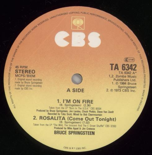 Bruce Springsteen I'm On Fire 12" vinyl single (12 inch record / Maxi-single) UK SPR12IM47612