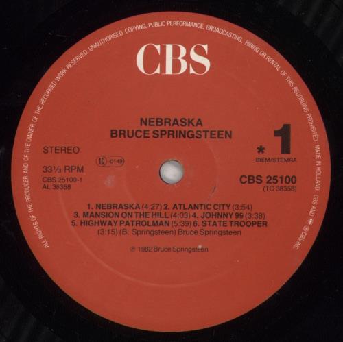 Bruce Springsteen Nebraska vinyl LP album (LP record) Dutch SPRLPNE197616
