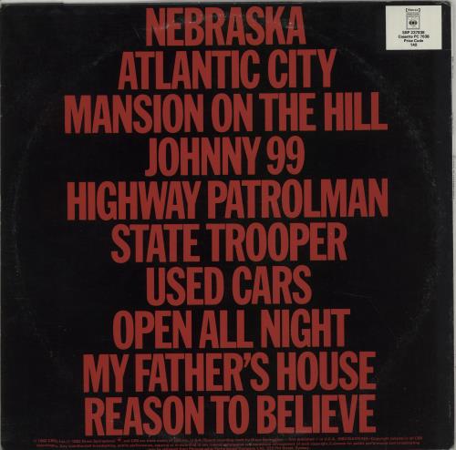 Bruce Springsteen Nebraska vinyl LP album (LP record) Australian SPRLPNE387400