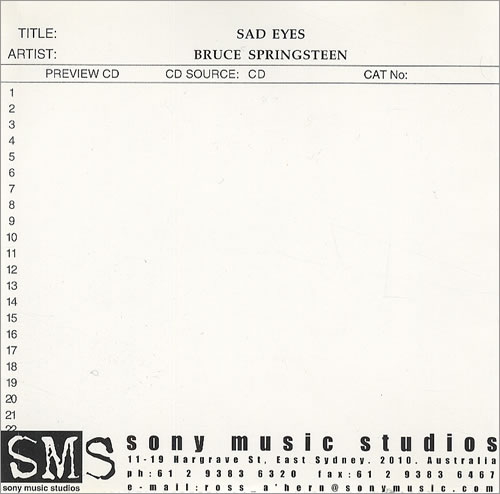 Bruce Springsteen Sad Eyes CD-R acetate Australian SPRCRSA428503