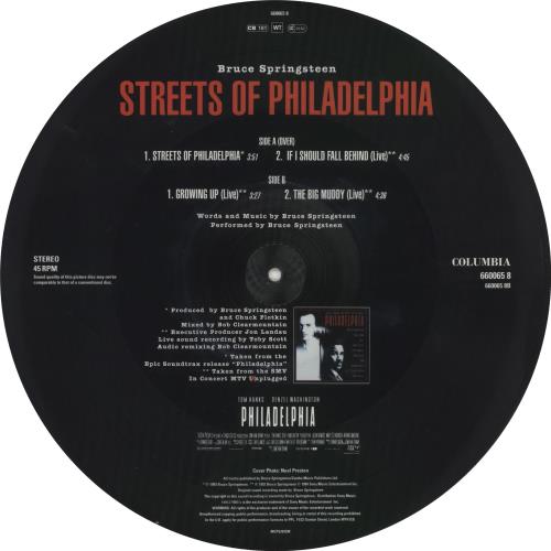 Bruce Springsteen Streets Of Philadelphia 12" vinyl picture disc (12 inch picture record) UK SPR2PST707236
