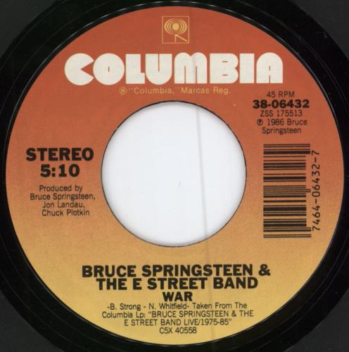 Bruce Springsteen War 7" vinyl single (7 inch record / 45) US SPR07WA784435