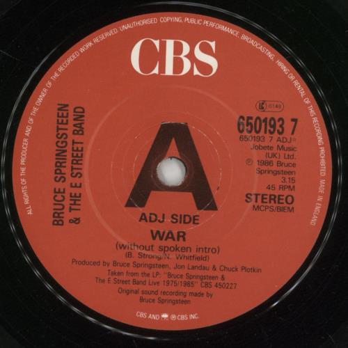 Bruce Springsteen War 7" vinyl single (7 inch record / 45) UK SPR07WA79376