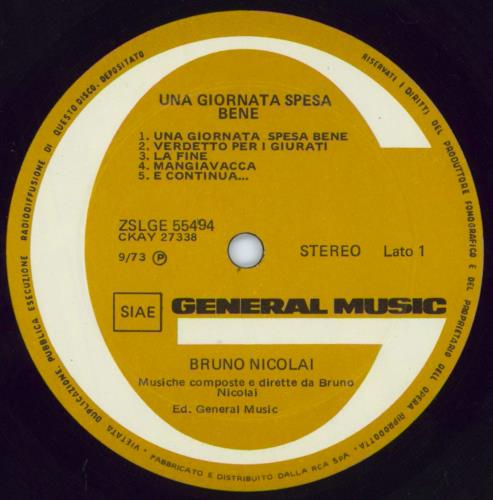 Bruno Nicolai Una Giornata Spesa Bene vinyl LP album (LP record) Italian QT0LPUN815917