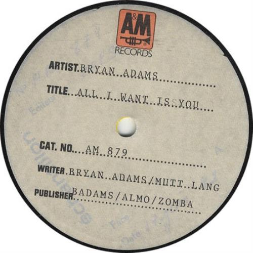 Bryan Adams All I Want Is You 7" vinyl single (7 inch record / 45) UK ADA07AL272780