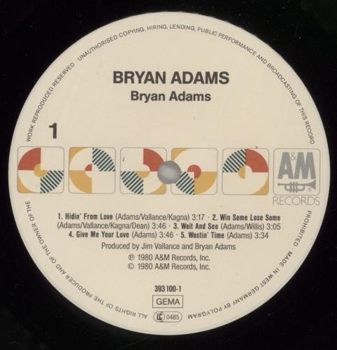 Bryan Adams Bryan Adams vinyl LP album (LP record) German ADALPBR649688