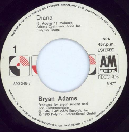 Bryan Adams Diana 7" vinyl single (7 inch record / 45) Portuguese ADA07DI809583
