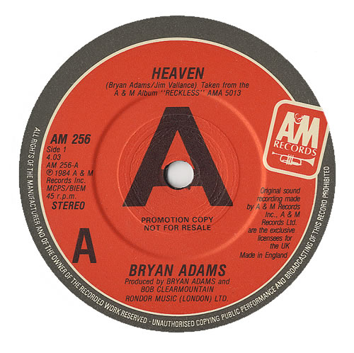 Bryan Adams Heaven 7" vinyl single (7 inch record / 45) UK ADA07HE105960