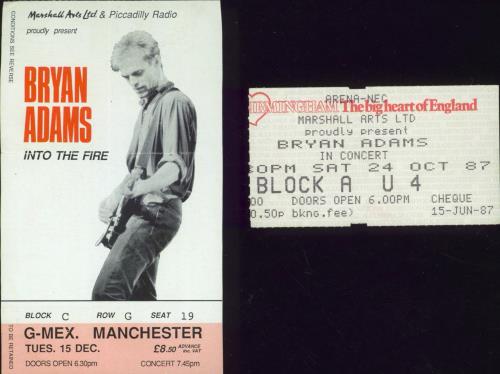 Bryan Adams Into The Fire World Tour + ticket stub tour programme UK ADATRIN294439