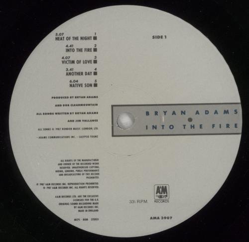 Bryan Adams Into The Fire vinyl LP album (LP record) UK ADALPIN266129