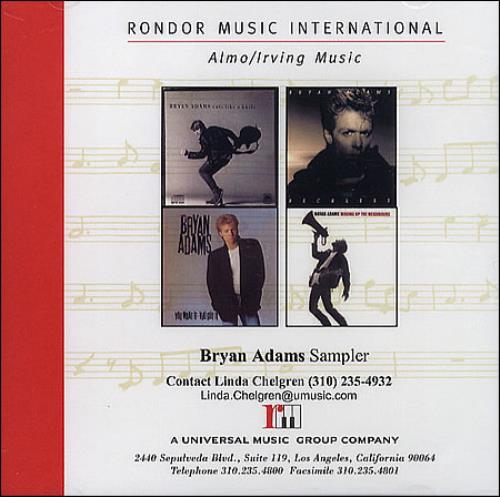 Bryan Adams Sampler CD-R acetate US ADACRSA365675