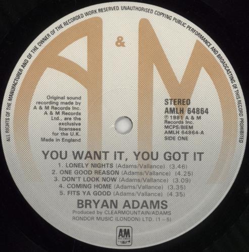 Bryan Adams You Want It, You Got It vinyl LP album (LP record) UK ADALPYO266126