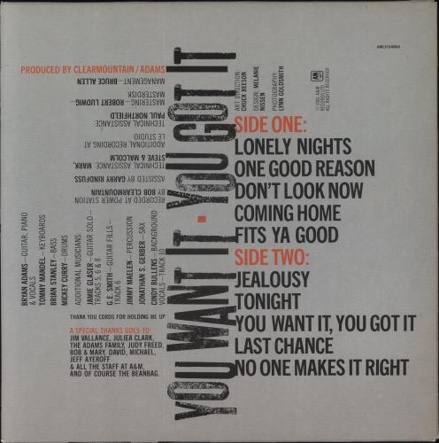 Bryan Adams You Want It, You Got It vinyl LP album (LP record) UK ADALPYO266126