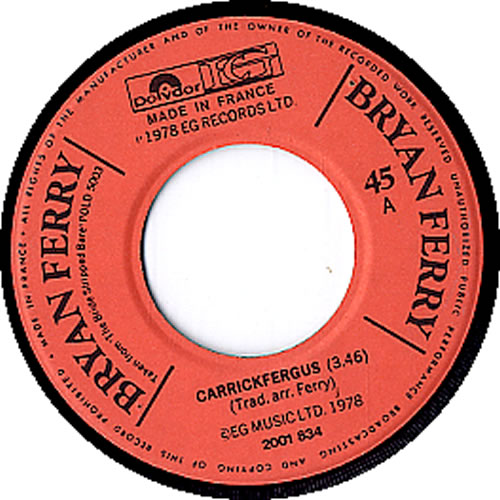 Bryan Ferry Carrickfergus 7" vinyl single (7 inch record / 45) French FER07CA610439