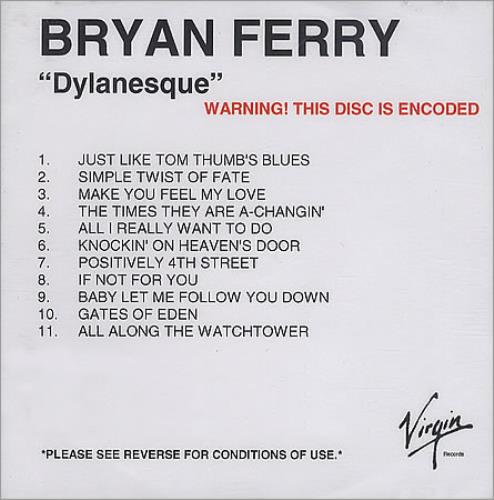 Bryan Ferry Dylanesque CD-R acetate UK FERCRDY398028