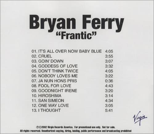 Bryan Ferry Frantic CD-R acetate US FERCRFR213602
