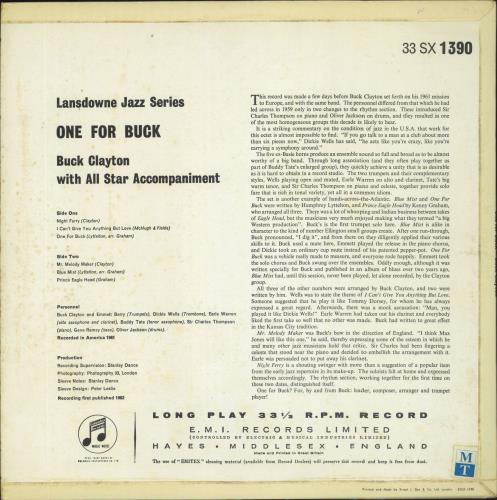 Buck Clayton One For Buck vinyl LP album (LP record) UK BUXLPON808195