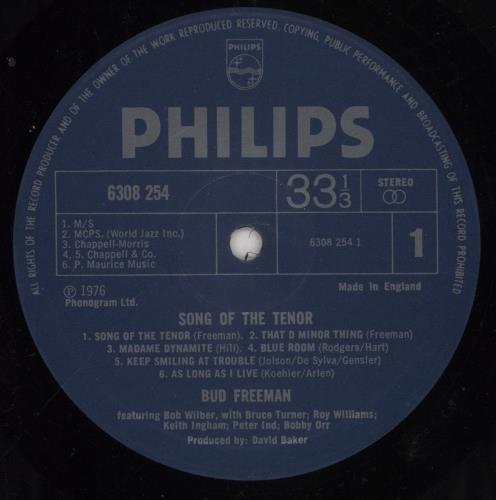 Bud Freeman Song Of The Tenor vinyl LP album (LP record) UK 1BFLPSO584821