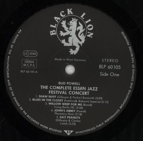 Bud Powell The Essen Jazz Festival Concert vinyl LP album (LP record) UK B/PLPTH839901