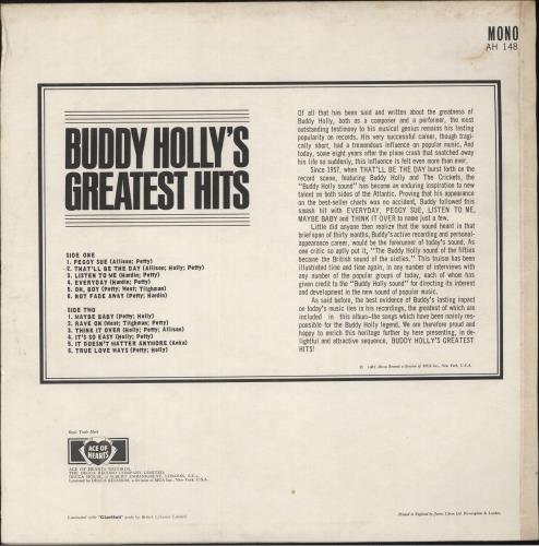 Buddy Holly Buddy Holly's Greatest Hits vinyl LP album (LP record) UK BDHLPBU625388