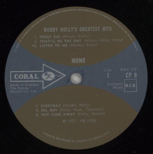 Buddy Holly Greatest Hits vinyl LP album (LP record) UK BDHLPGR691623