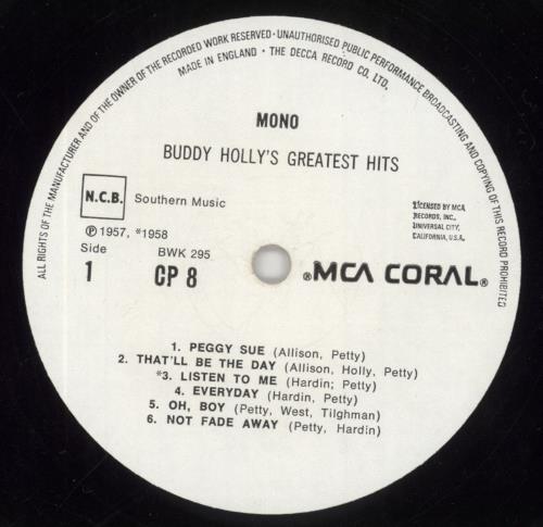 Buddy Holly Greatest Hits vinyl LP album (LP record) UK BDHLPGR762048
