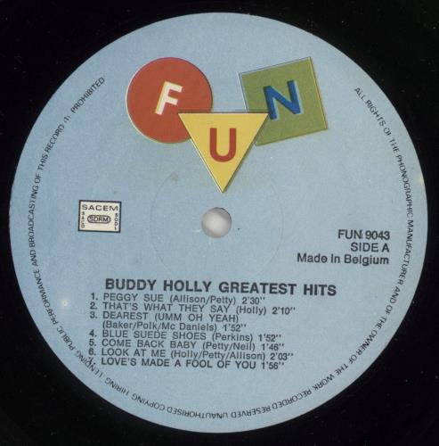 Buddy Holly Greatest Hits vinyl LP album (LP record) Belgian BDHLPGR867819