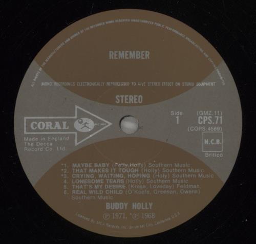 Buddy Holly Remember Buddy Holly vinyl LP album (LP record) UK BDHLPRE239209