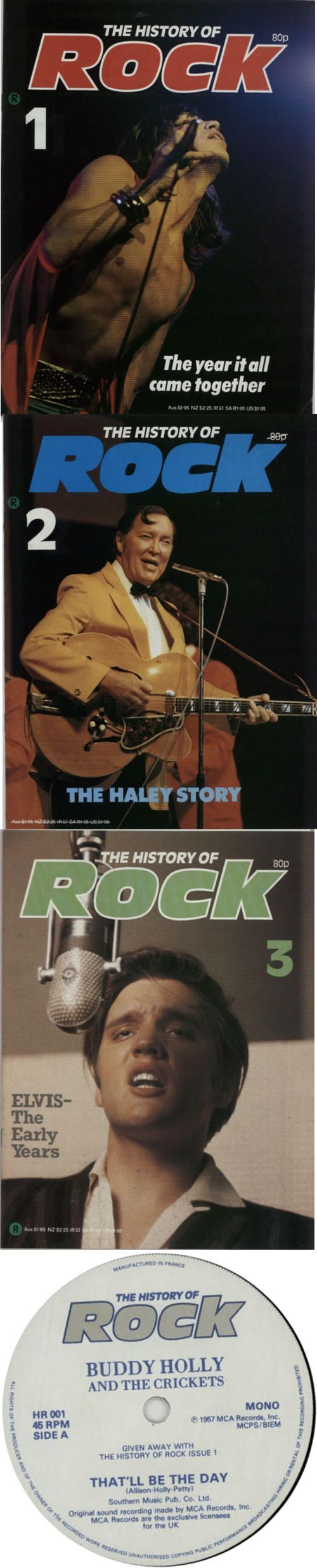 Buddy Holly The History Of Rock Issues 1-3 + 7" Single magazine UK BDHMATH614753