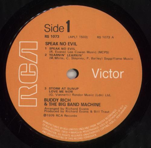 Buddy Rich Speak No Evil vinyl LP album (LP record) UK BU-LPSP458633