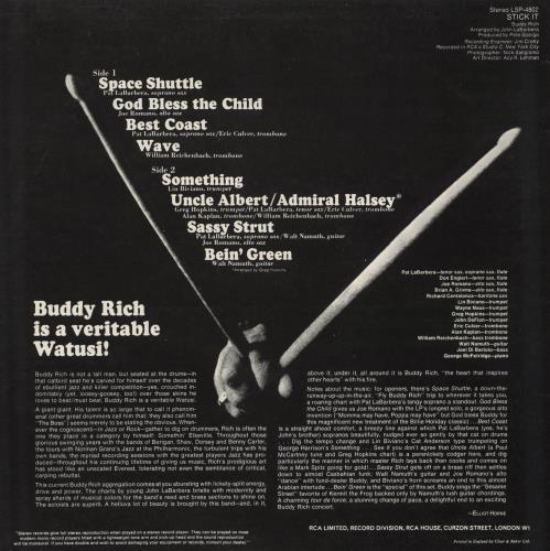 Buddy Rich Stick It vinyl LP album (LP record) UK BU-LPST773919
