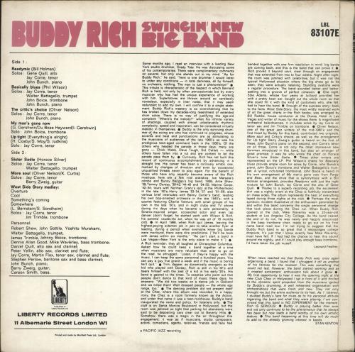Buddy Rich Swingin' New Big Band vinyl LP album (LP record) UK BU-LPSW749291