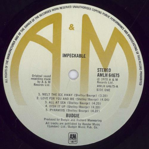 Budgie Impeckable - Promo Stickered vinyl LP album (LP record) UK BUDLPIM829653