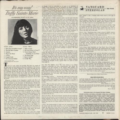 Buffy Sainte-Marie It's My Way! vinyl LP album (LP record) US BSMLPIT876381